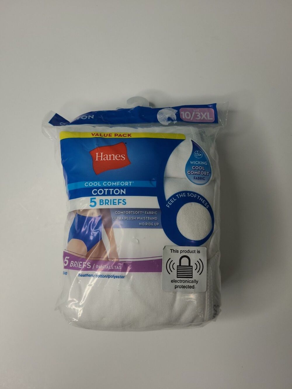 Hanes Women Cool Comfort White Cotton Briefs Sz 10/3XL Panties 5 Pair